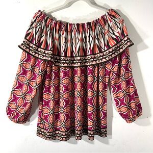 Chico’s Off the Shoulder Geometric Print Top